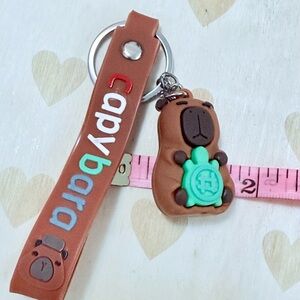 Peruvian Brown Capybara & Turtle Keychain with Strap